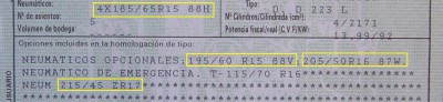 Tarjeta ITV 9-3 TiD SE MY`01 (Neumáticos homologados).