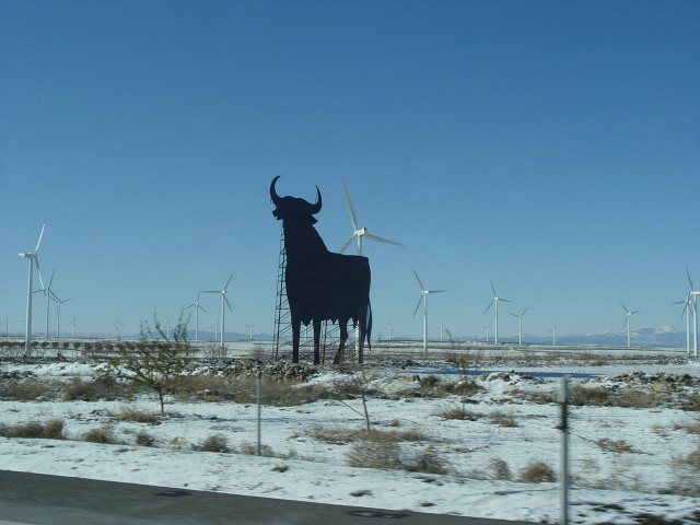 El Alto de la Muela completamente congelado, pero al Toro de Osborne ni se inmuta.